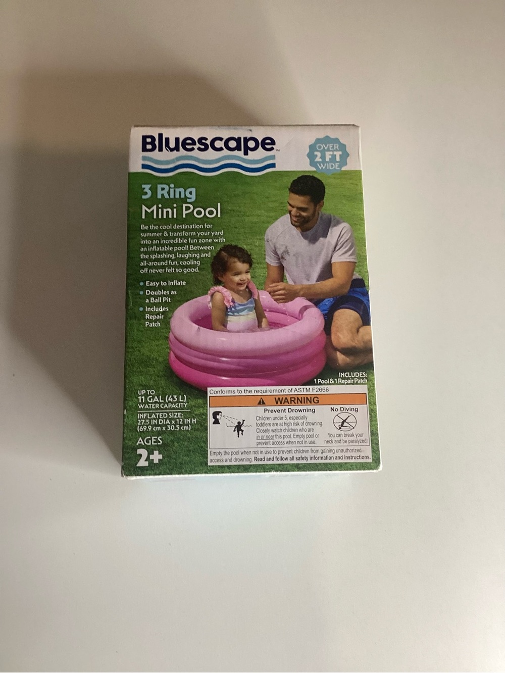 New Bluescape 3 Ring Mini  Inflated Pool Pink 11 Gal, 2 Year+ Toddler Water Play
